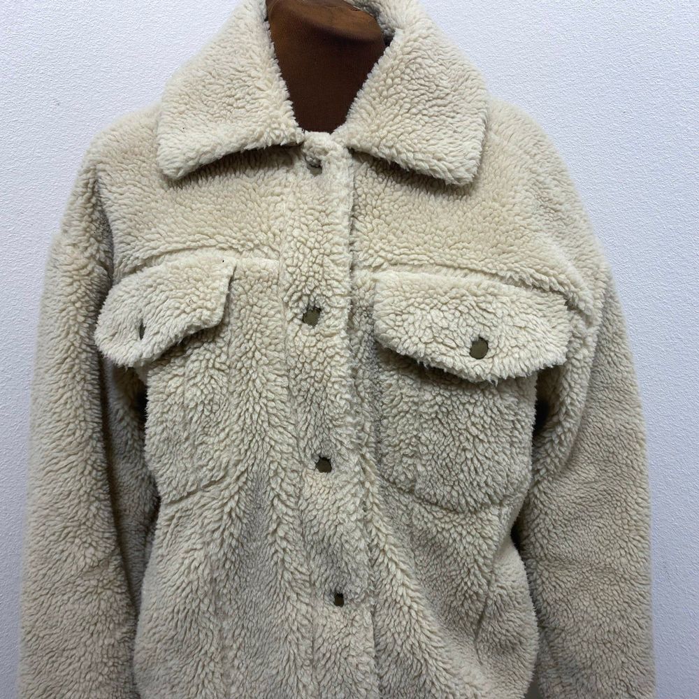 Free People Teddy Bear Sherpa Snap Button Jacket Womens Size Medium - Picture 2 of 7